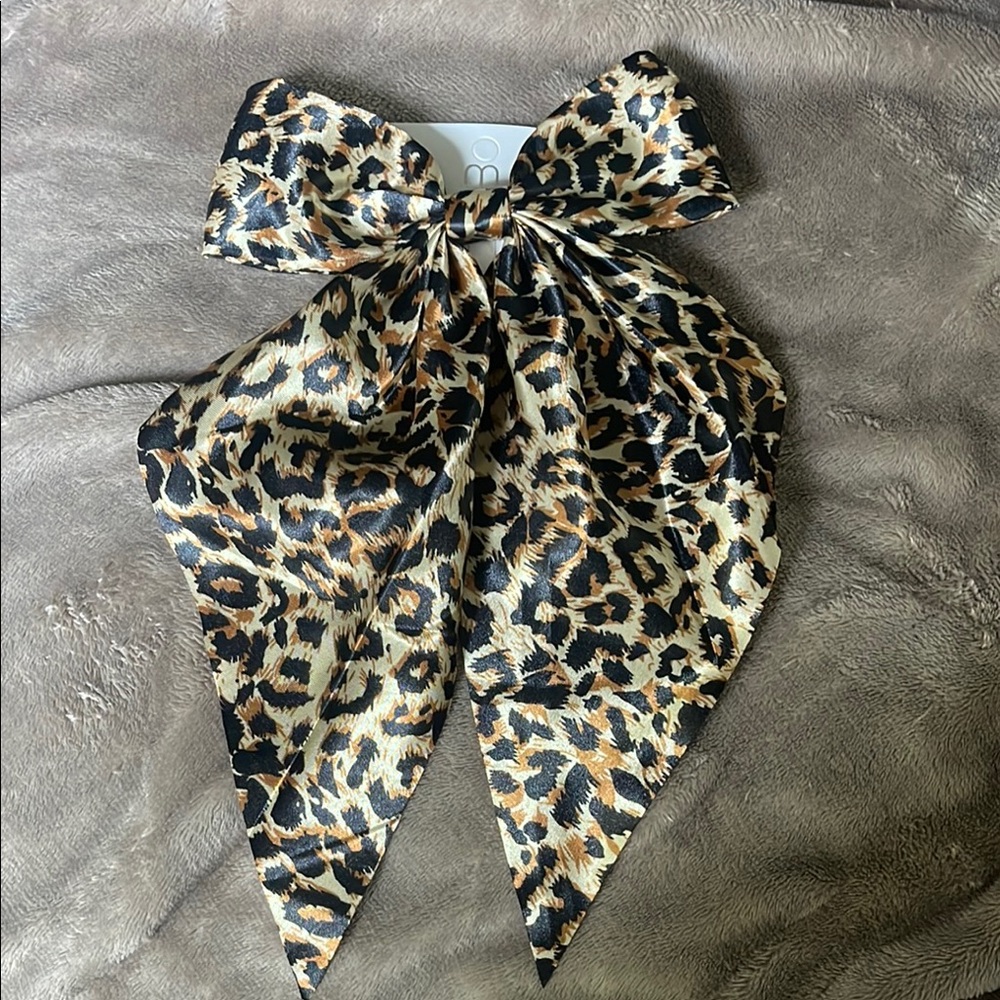 Leopard Print Hair Bow satin NWT large